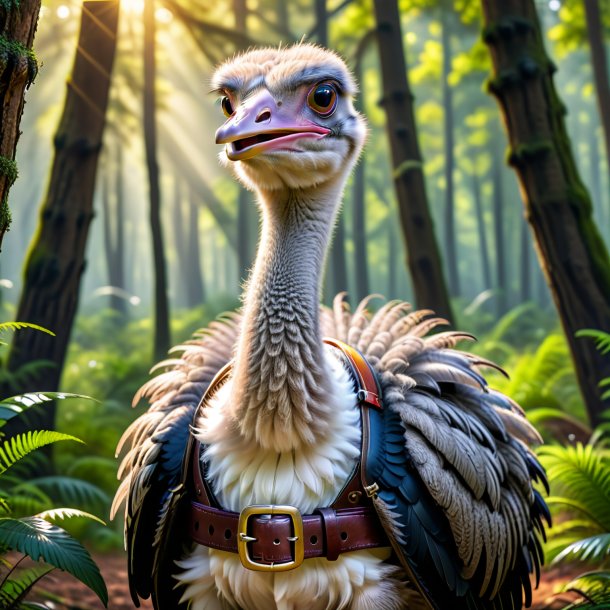 Image of a ostrich in a belt in the forest