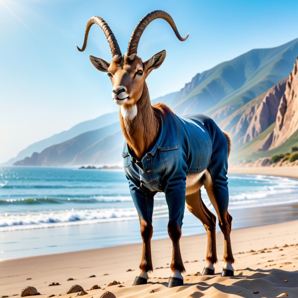 Imagem de um ibex em um jeans na praia