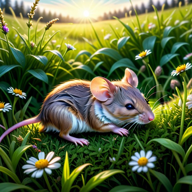 Pic d'un sommeil d'une souris dans la prairie