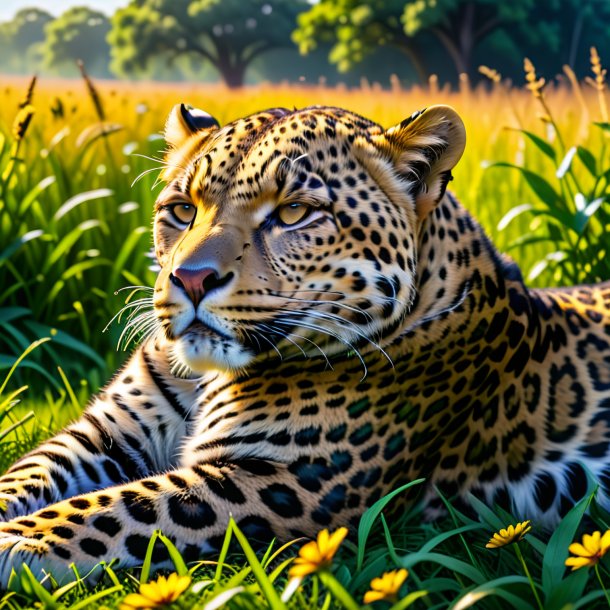 Pic d'un sommeil d'un léopard dans la prairie