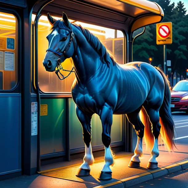 Ilustração de um cavalo em um jeans na parada de ônibus