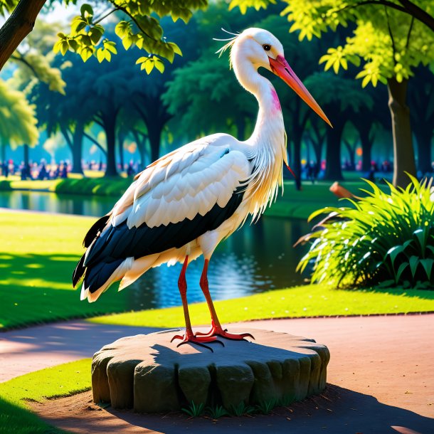 Foto de um descanso de uma cegonha no parque