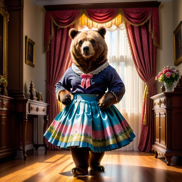 Picture of a bear in a skirt in the house