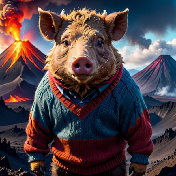 Picture of a boar in a sweater in the volcano