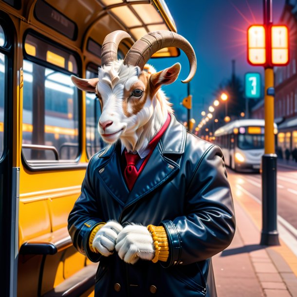 Image of a goat in a gloves on the bus stop