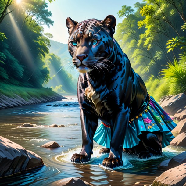 Drawing of a panther in a skirt in the river