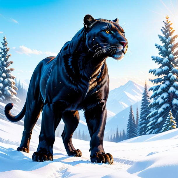 Illustration of a panther in a trousers in the snow