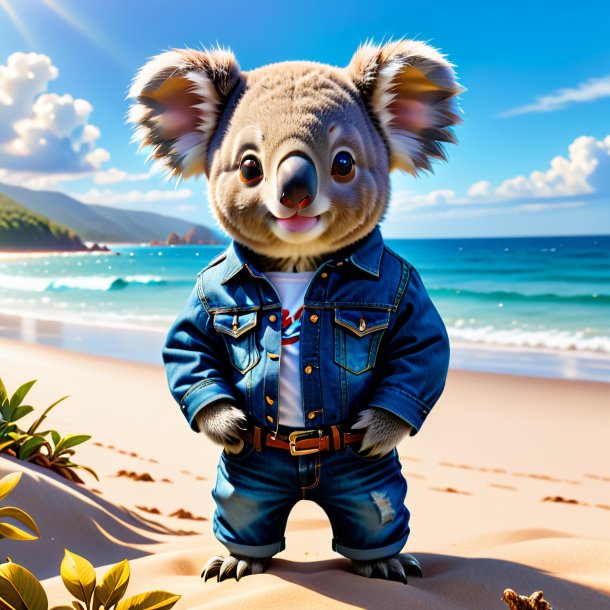 Pic d'un koala dans un jean sur la plage