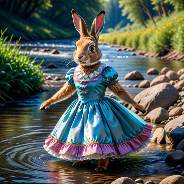 Foto de una liebre en un vestido en el río