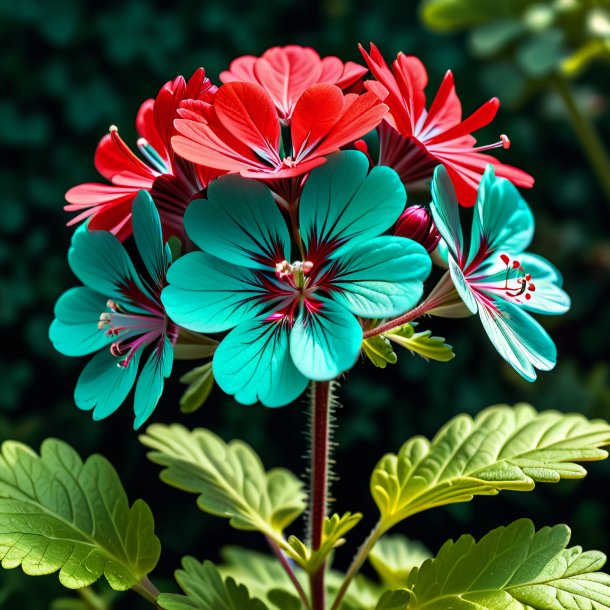 "picture of a teal geranium, scarlet"