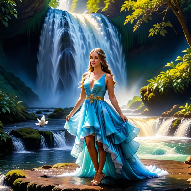 Picture of a dove in a dress in the waterfall