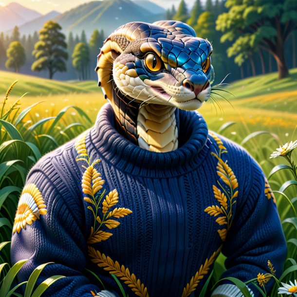 Illustration of a cobra in a sweater in the meadow