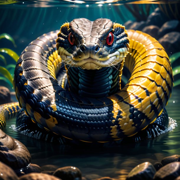 Imagen de una cobra real en un abrigo en el agua