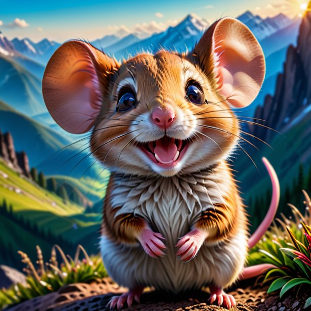 Pic of a smiling of a mouse in the mountains