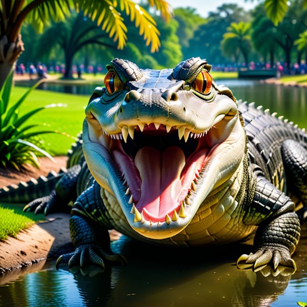 Imagem de um sorriso de um jacaré no parque