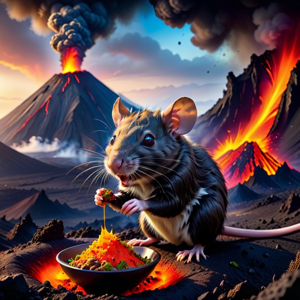 Pic d'une consommation d'un rat dans le volcan