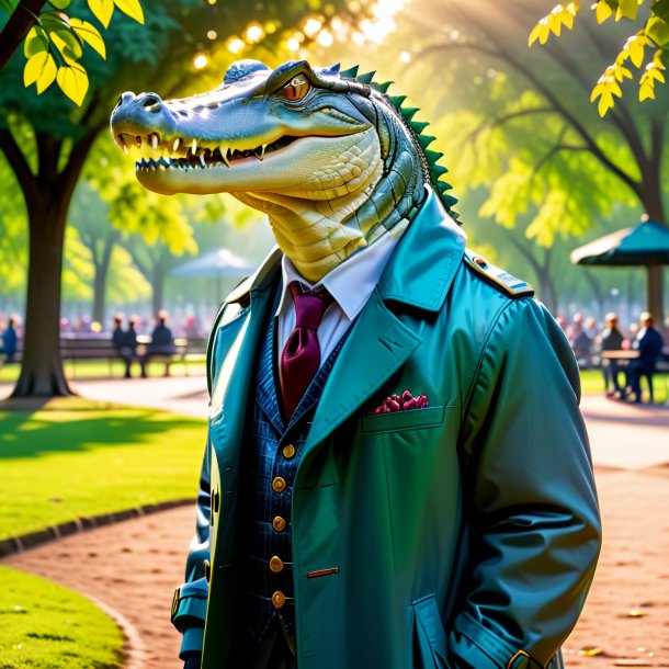 Pic of a crocodile in a coat in the park