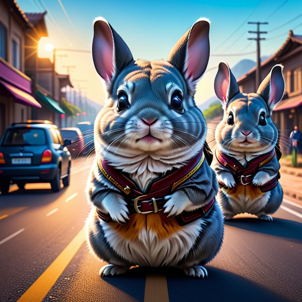 Illustration of a chinchillas in a belt on the road