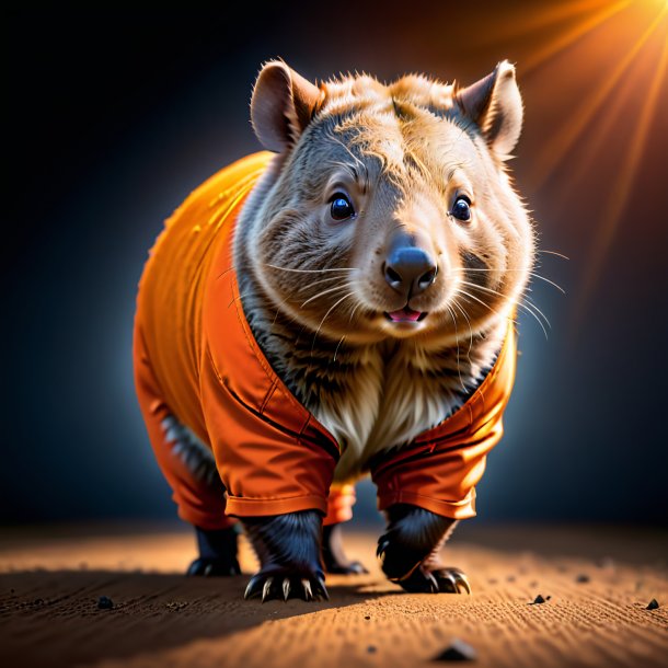 Image of a wombat in a orange jeans