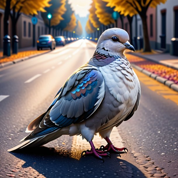 Drawing of a dove in a coat on the road