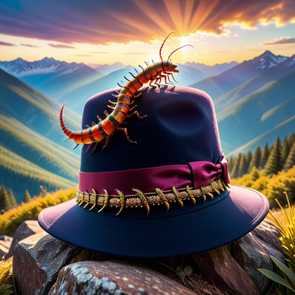 Pic d'un centipede dans un chapeau dans les montagnes