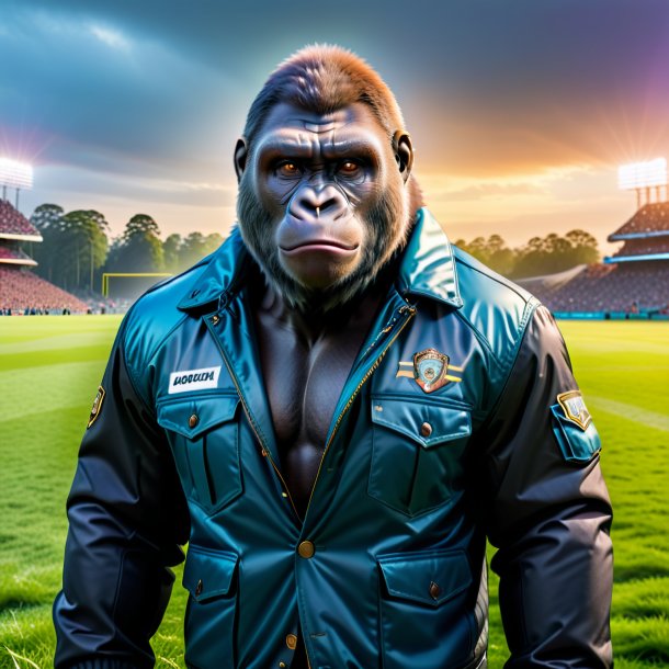 Photo of a gorilla in a jacket on the field