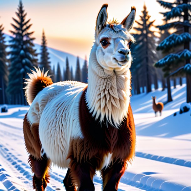 Pic of a playing of a llama in the snow