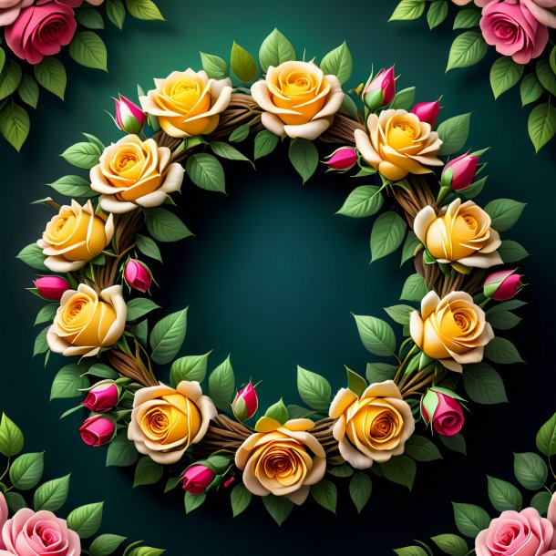 Illustration of a olden wreath of roses