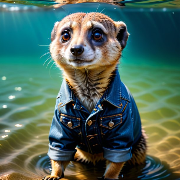 Image of a meerkat in a jeans in the water