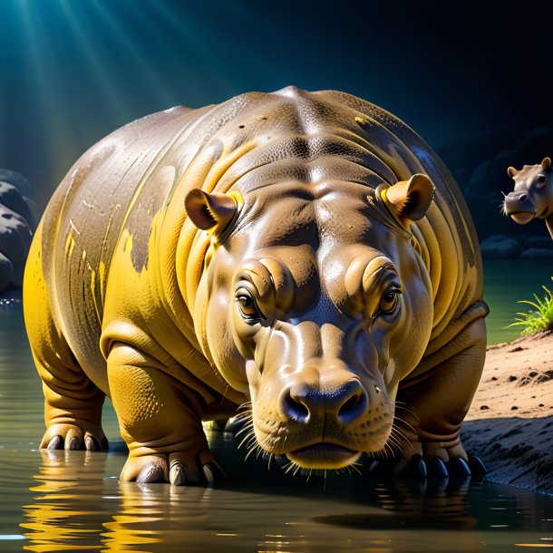 Pic of a yellow waiting hippopotamus