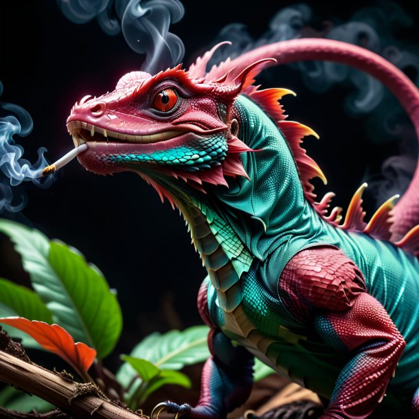 Foto de um basilisk maroon fumando