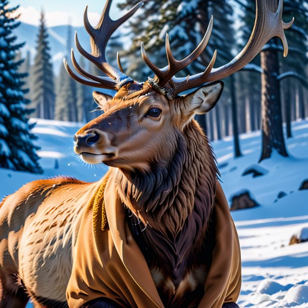 Pic of a elk in a coat in the snow