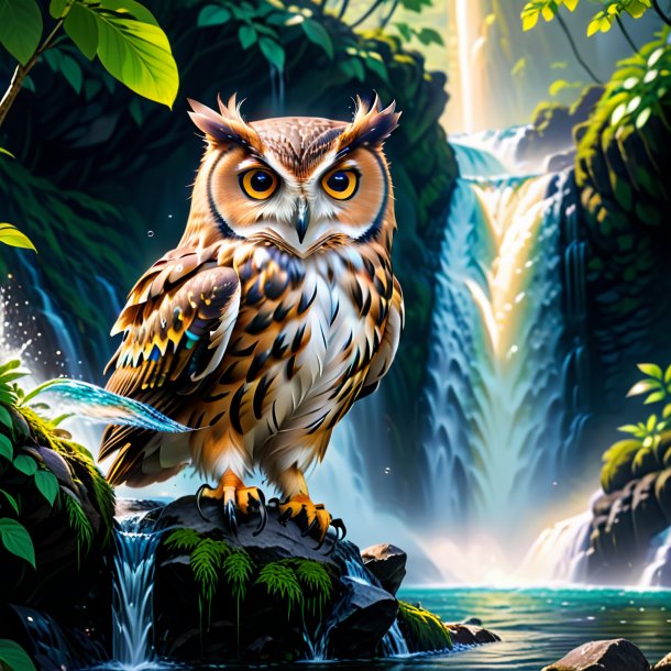 Picture of a swimming of a owl in the waterfall