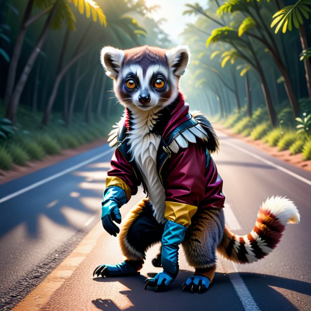 Illustration of a lemur in a gloves on the road