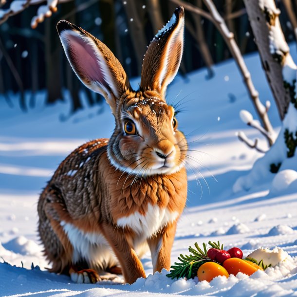 Pic of a eating of a hare in the snow