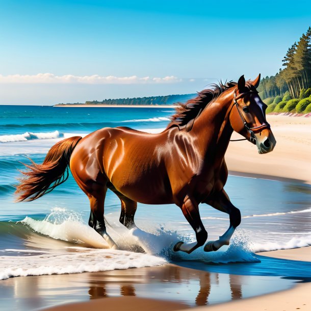 Picture of a swimming of a horse on the beach