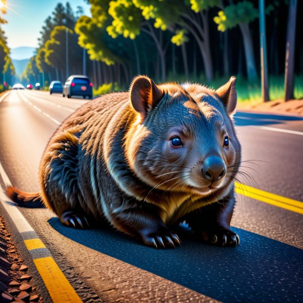 Picture of a resting of a wombat on the road