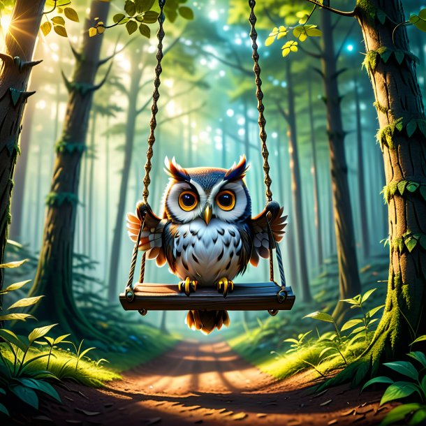 Pic of a swinging on a swing of a owl in the forest