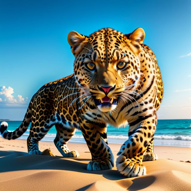 Image of a threatening of a leopard on the beach