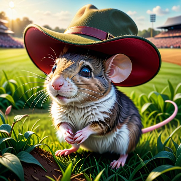 Drawing of a mouse in a hat on the field