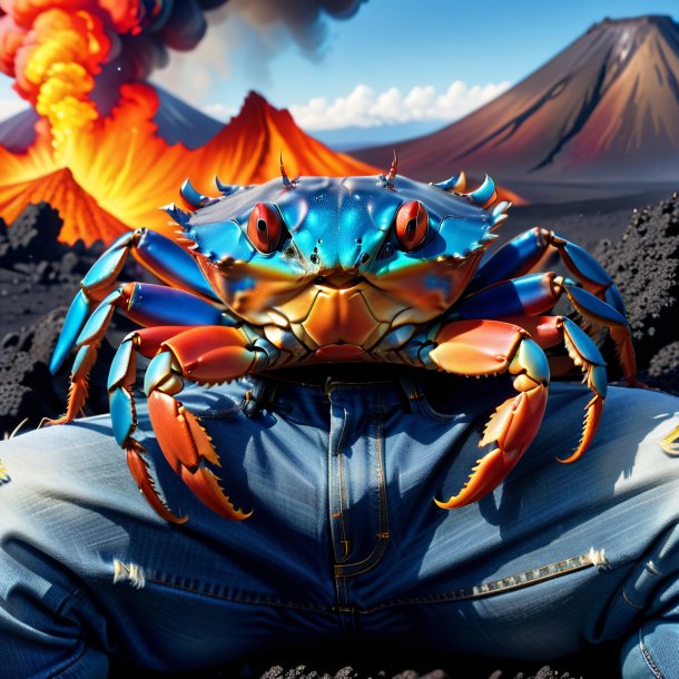 Picture of a crab in a jeans in the volcano