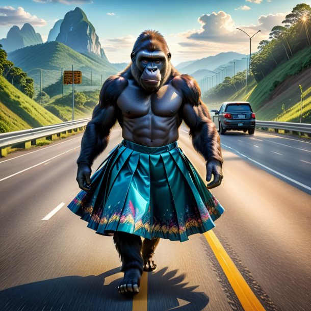 Drawing of a gorilla in a skirt on the highway