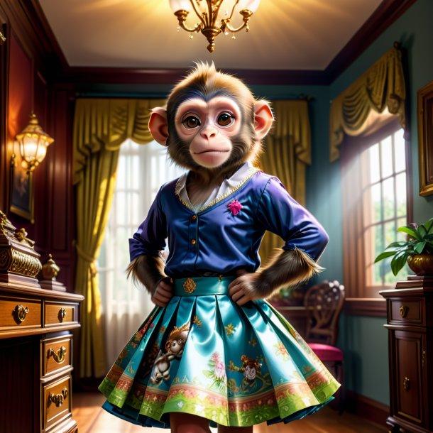 Illustration of a monkey in a skirt in the house