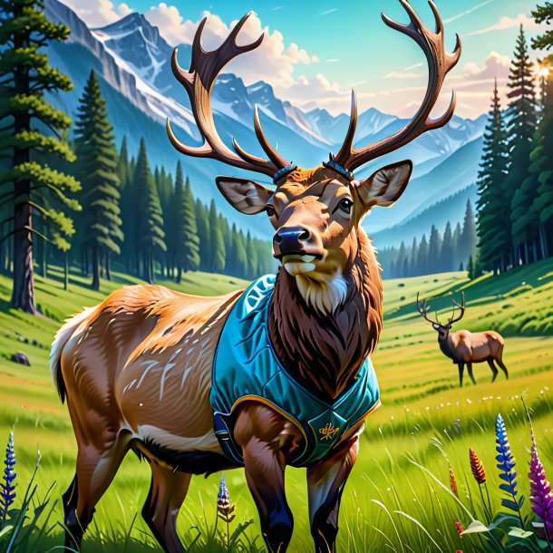 Drawing of a elk in a gloves in the meadow