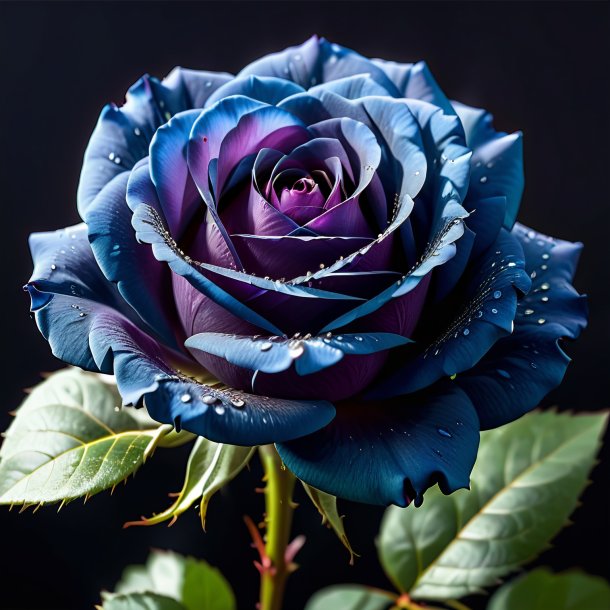 "photography of a navy blue rose, hundred-leaved"
