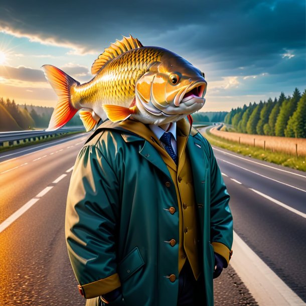 Image of a carp in a coat on the highway