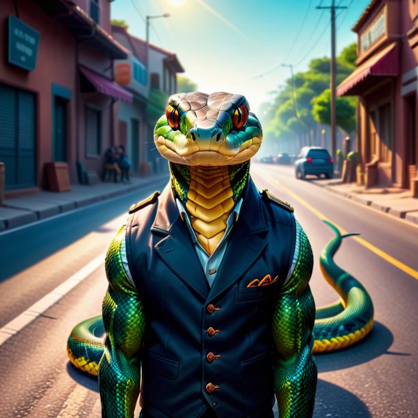 Illustration of a snake in a vest on the road