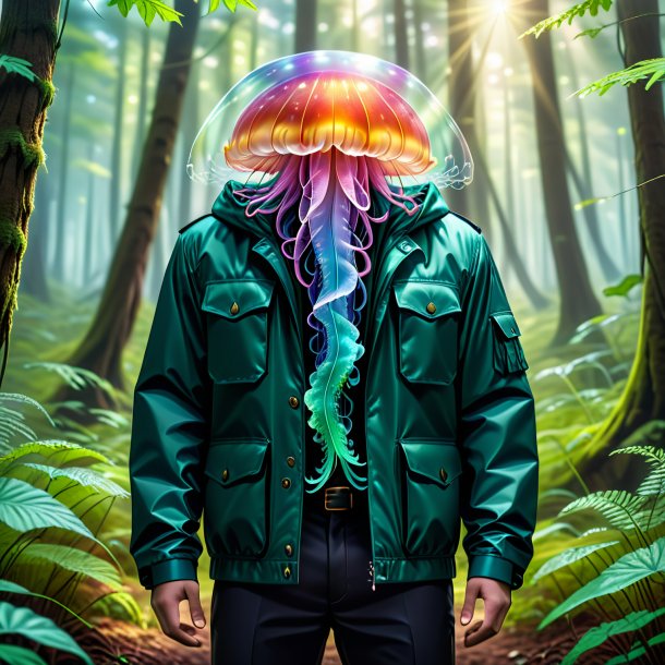 Drawing of a jellyfish in a jacket in the forest