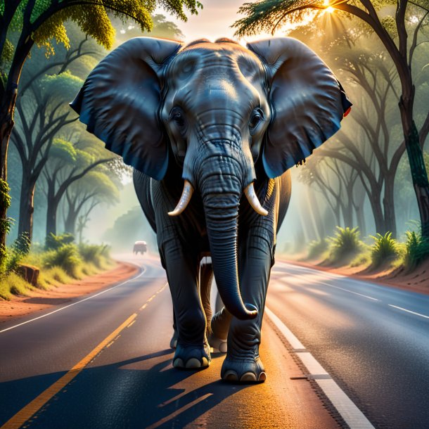 Photo of a crying of a elephant on the road