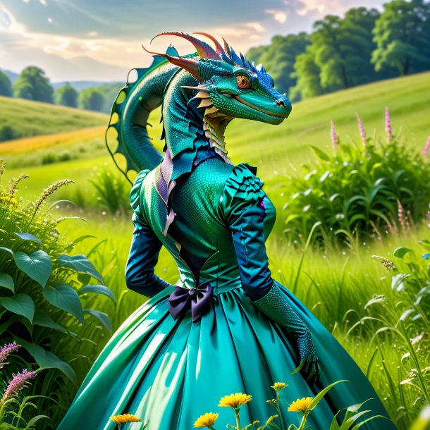 Pic of a basilisk in a dress in the meadow